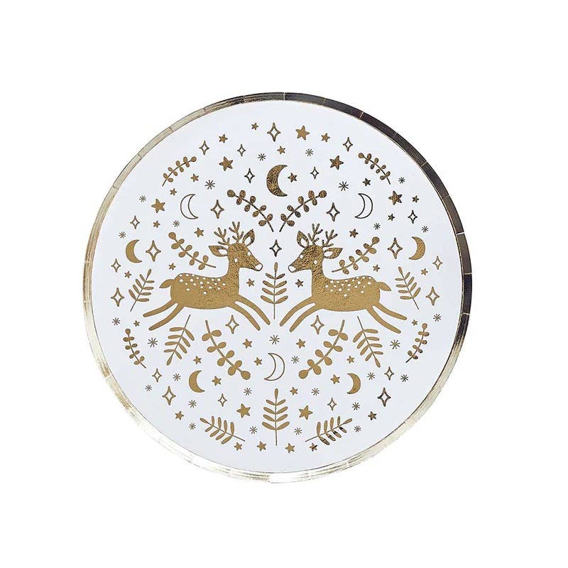 Reindeer Gold Foil Paper Plates 8 Pack
