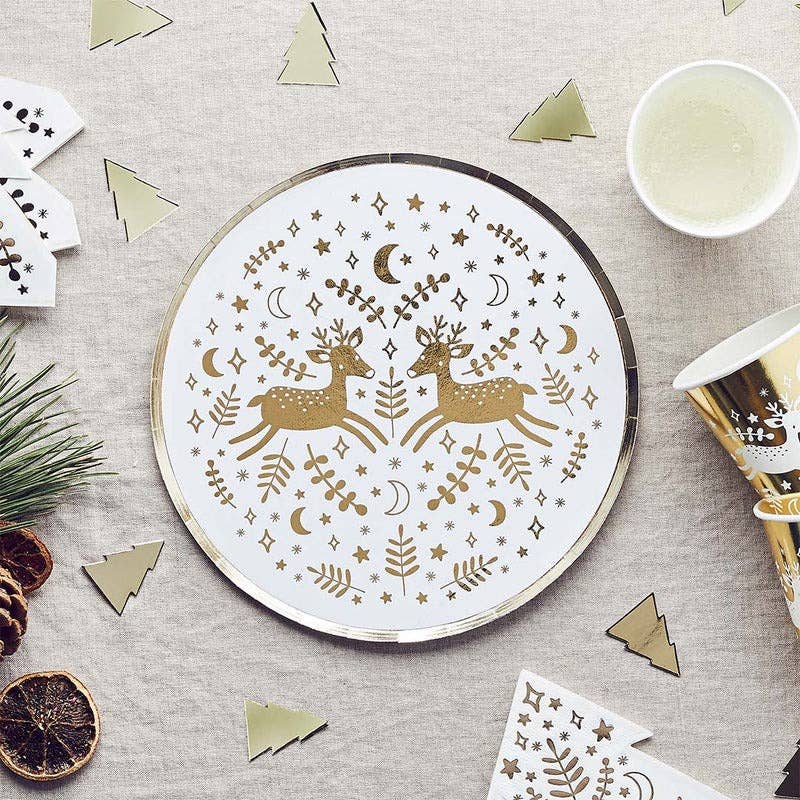 Reindeer Gold Foil Paper Plates 8 Pack