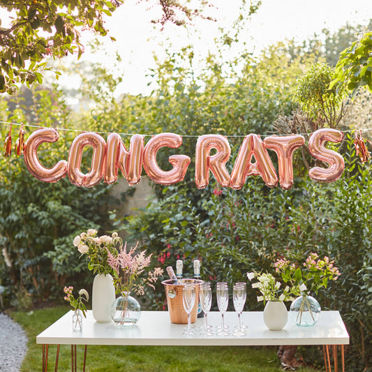 Rose Gold - Congrats balloons with Tassels
