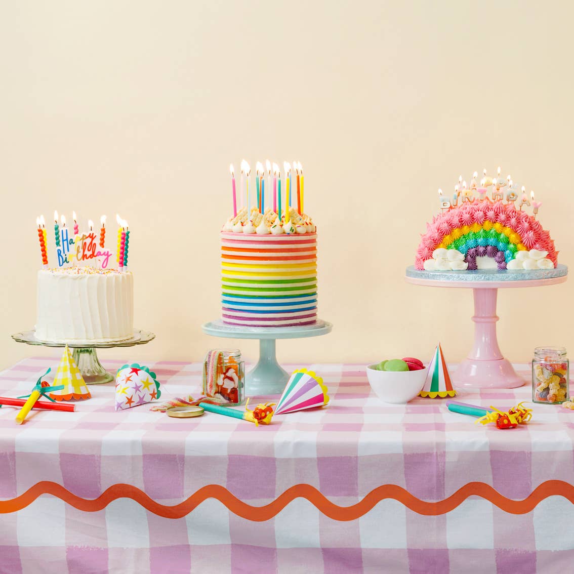 Long Rainbow Colour Birthday Candles - 16 Pack