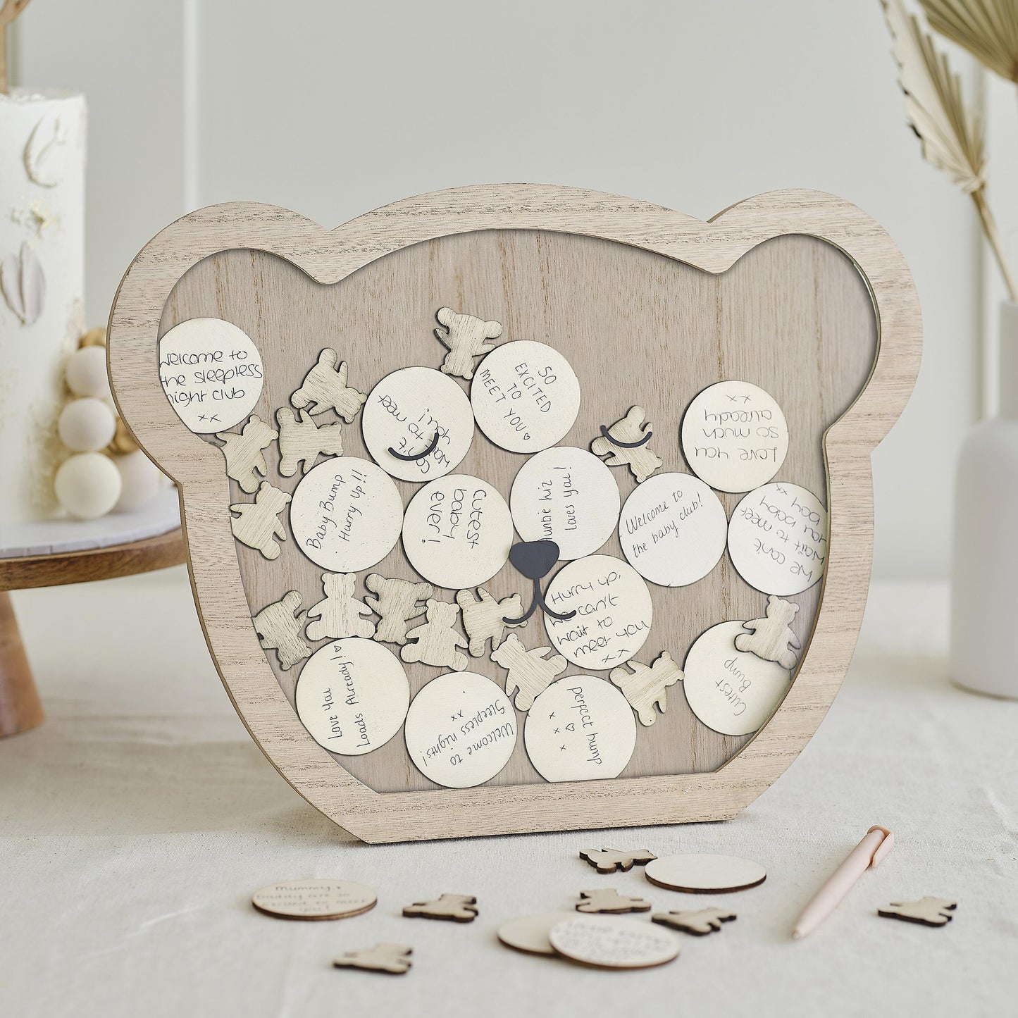 Wooden Teddy Baby Shower Drop-Top Guest Book Alternative