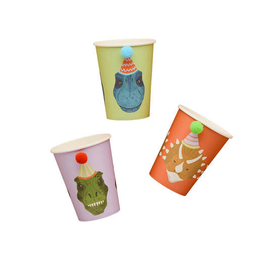 Party Dinosaur Pom Pom Paper Cups - Pack of 6